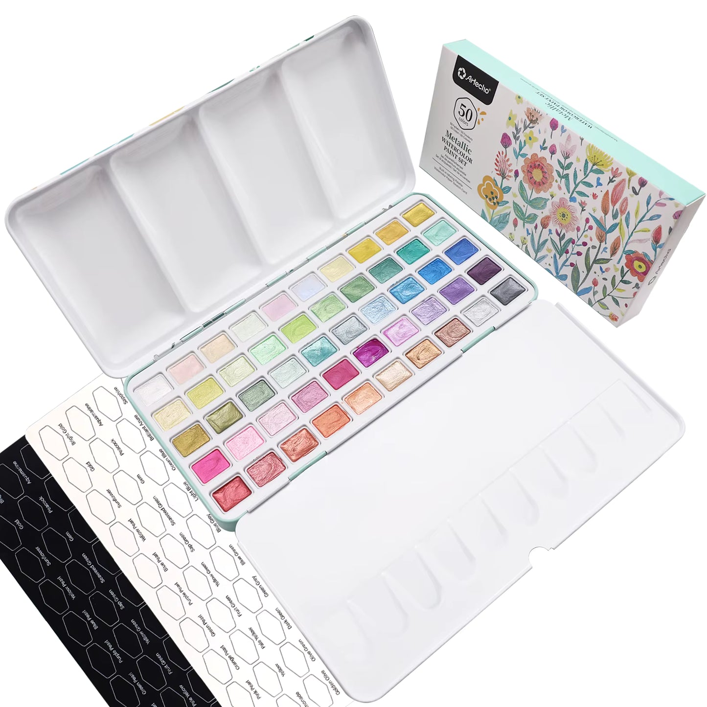 Artecho Professional 50 Metallic Watercolour Paint Set in Tin Case