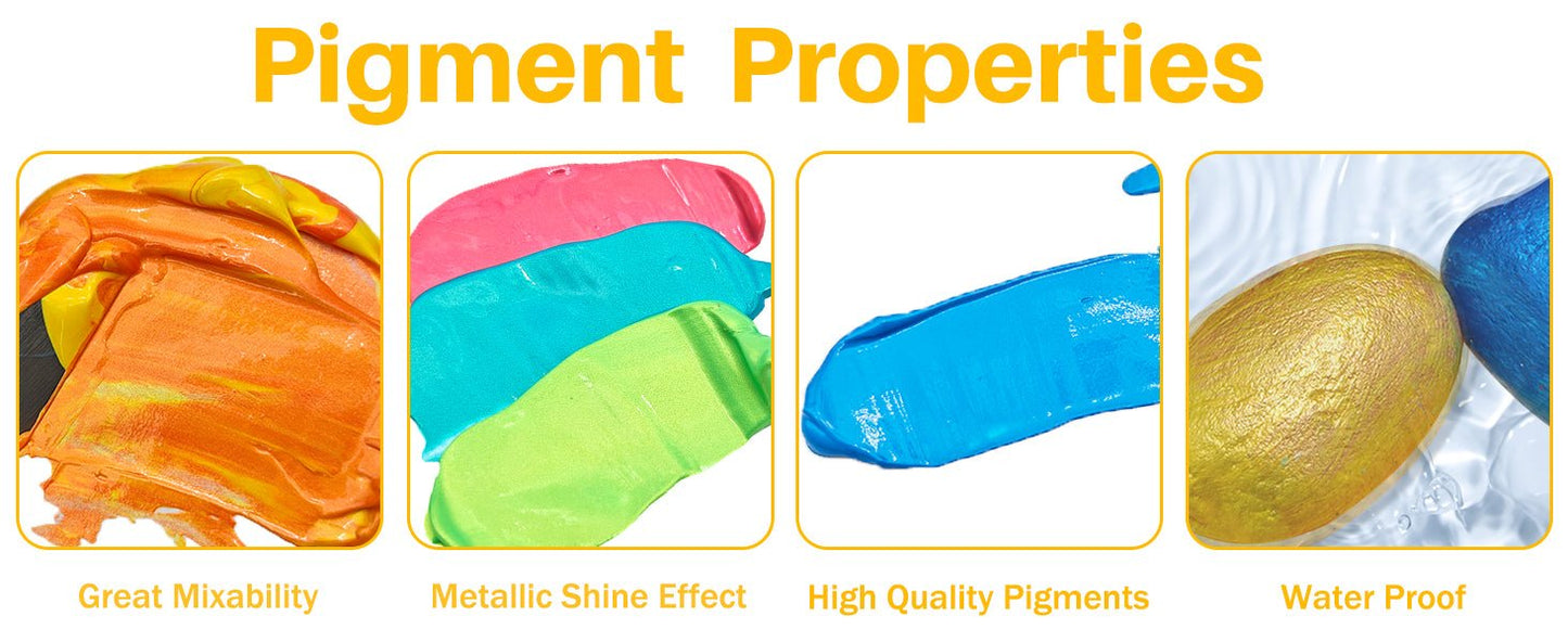 Artecho 20 Metallic Colours Acrylic Paint Set & 10pc Paint Brush Set - 59ml Bottles - Lifespace