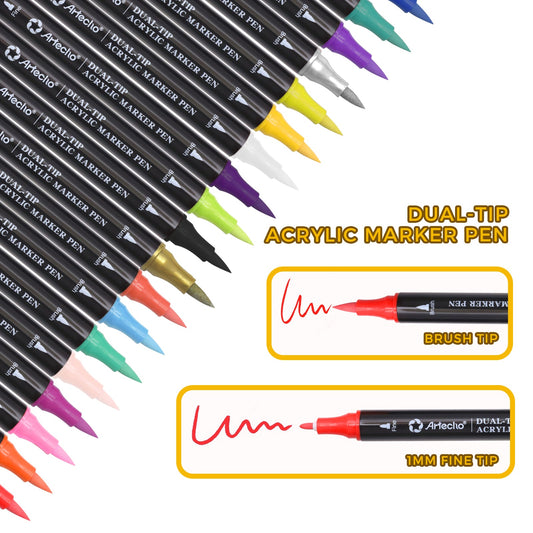 Artecho Double Tip Acrylic Marker Pen Set of 48 Colours - 0.5 - 5mm Line Width - Lifespace