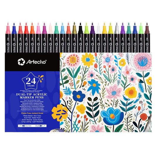 Artecho Double Tip Acrylic Marker Set of 24 Colours - 0.5 - 5mm Line Width - Lifespace