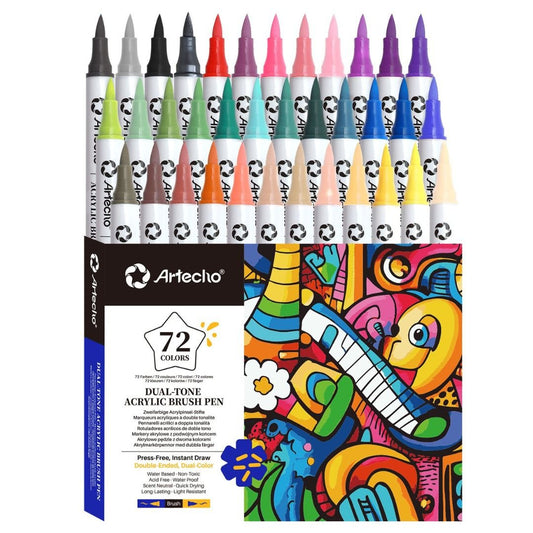 Artecho Double Tip Dual - Tone Acrylic Marker Set - 72 Colours - 0.5 - 5mm Line Width - Lifespace