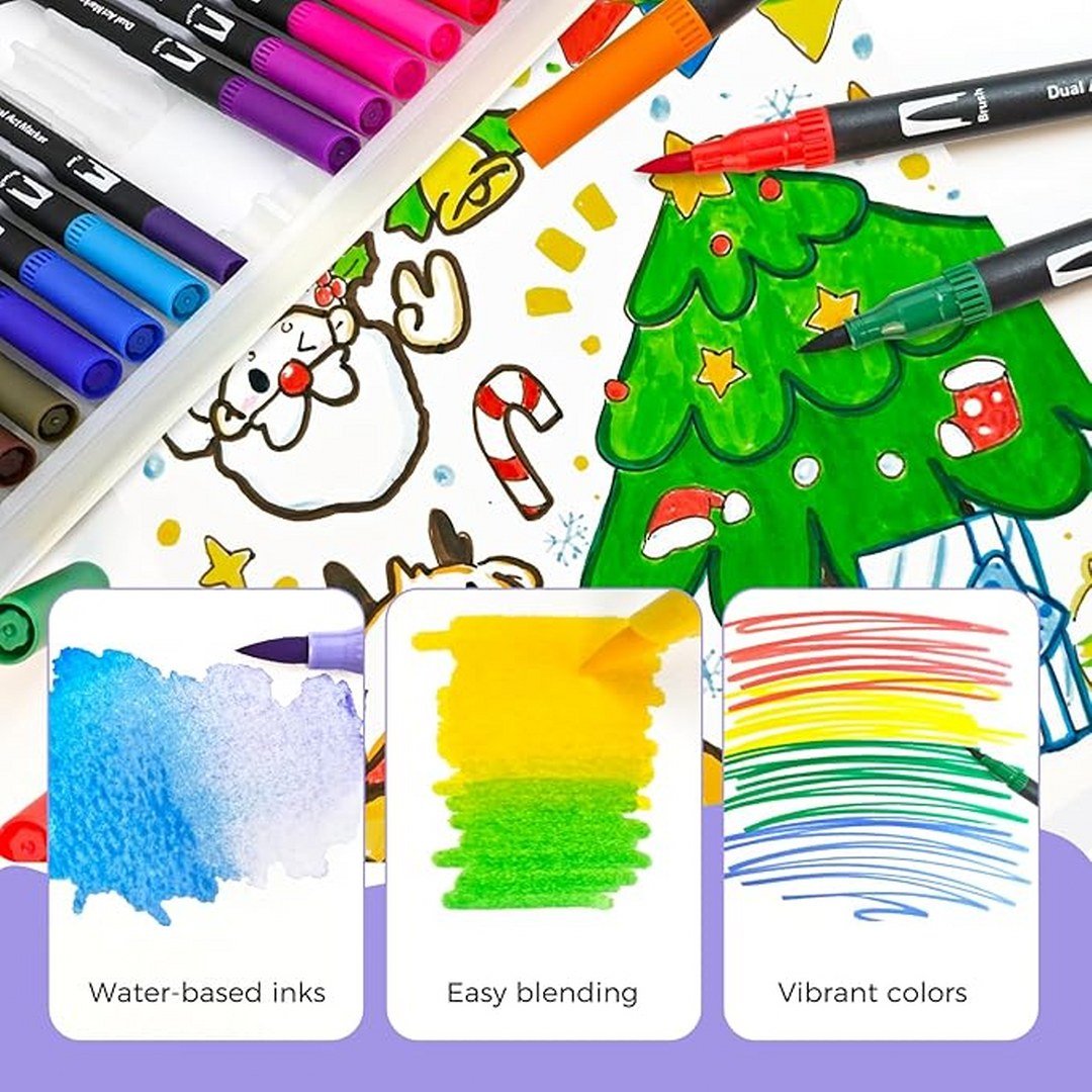 Artecho Dual - Tip Watercolour Brush Pens Set in a Custom Zip Pouch - 72 Colours - 0.4 - 2mm Line Width - Lifespace