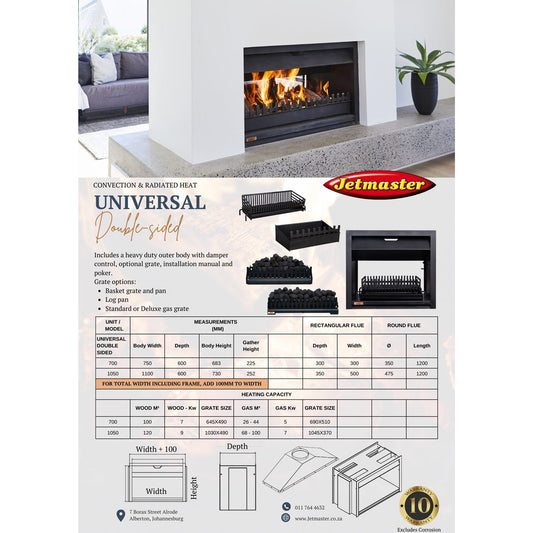 Jetmaster 700 and 1050 Series Professional Universal Double Sided Built - In Fireplace Range - Various Options - Lifespace