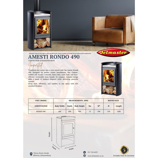 Jetmaster Amesti Rondo 490 Freestanding Slow Combustion Fireplace - Lifespace