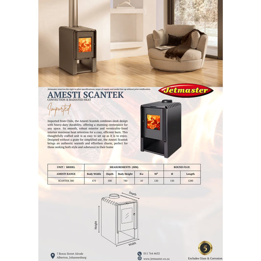 Jetmaster Amesti Scantek 380 Freestanding Slow Combustion Fireplace - Lifespace