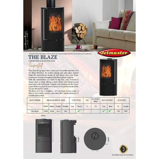 Jetmaster Blaze Series Freestanding Slow Combustion Fireplace - Two Options - Lifespace