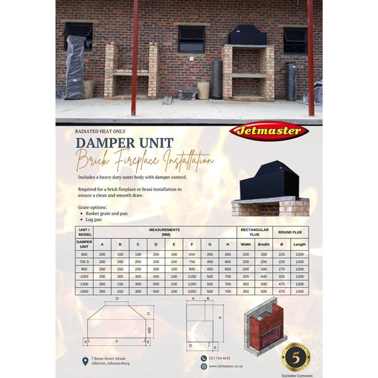 Jetmaster Damper Unit for Brick Fireplace Installations - Various Size Options - Lifespace
