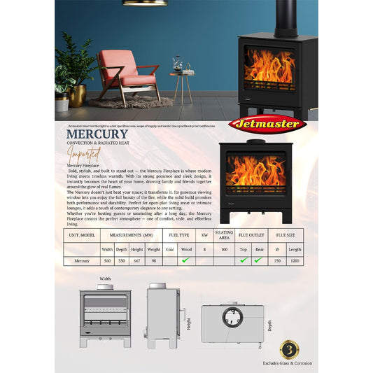 Jetmaster Mercury Series Freestanding Slow Combustion Fireplace - Lifespace