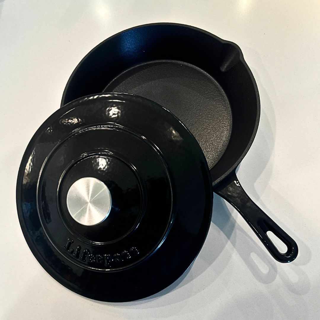 Lifespace 5 - pc Black Enamel Cast Iron Pot & Skillet Set - Lifespace