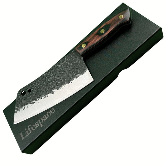 Lifespace 7 Inch Full Tang Hammered Chef Cleaver Knife with Hole - Lifespace