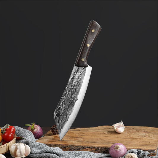 Lifespace 8" Chef Hammer Pattern Pointed Cleaver with Wenge Handle - Lifespace