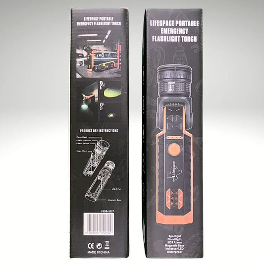 Lifespace Premium 3 - in - 1 Portable Emergency Flashlight Torch with Siren Alarm, USB C - Port & Strong Magnetic Base - Lifespace