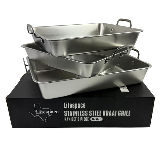 Lifespace Premium Quality 304 S/S Braai Pan Set with Micro - textured Base - S, M, L - Lifespace