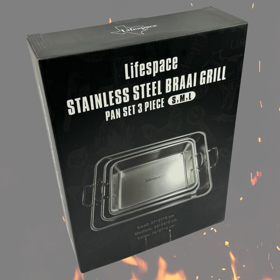 Lifespace Premium Quality 304 S/S Braai Pan Set with Micro - textured Base - S, M, L - Lifespace