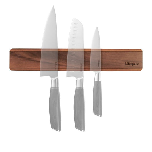 Lifespace Premium Walnut Wall Mount Magnetic Knife Rack with Strong Magnets - Lifespace
