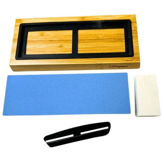 Lifespace Premium Whetstone Dual Sided 1000/3000 Grit, Sharpening Stone, NonSlip Bamboo Base & Angle Guide - Lifespace