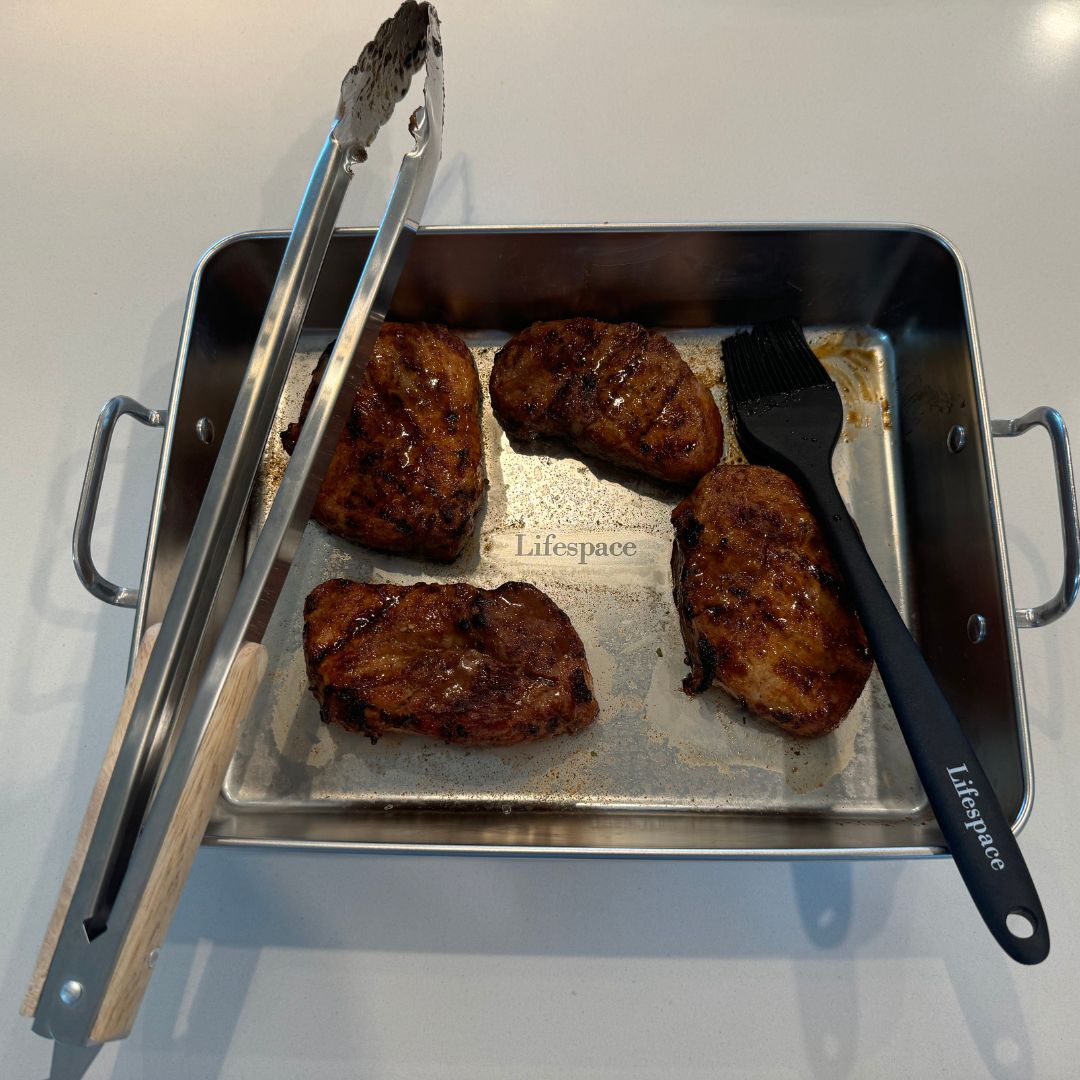 Lifespace Quality Stainless Steel Braai & Salad Tongs with Wood Handle - 40cm (2-Pack) - Lifespace