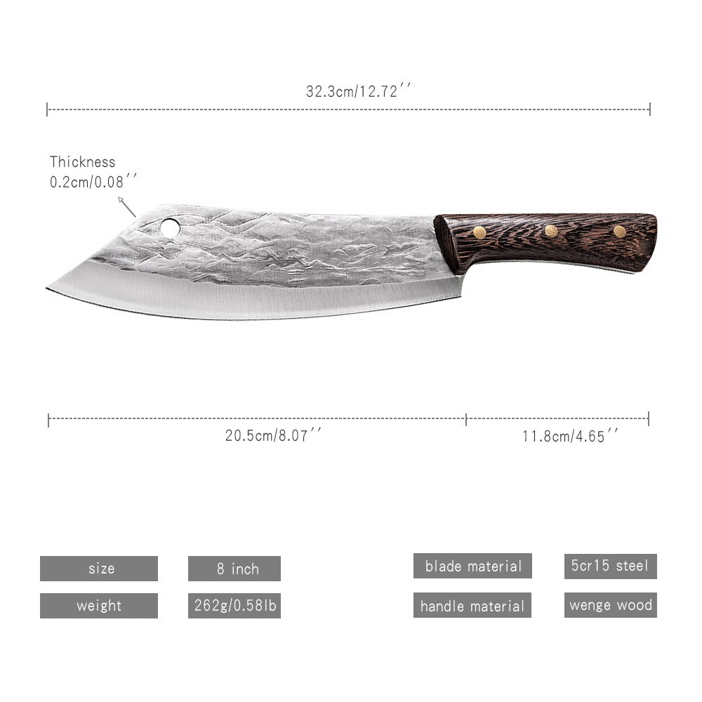 Lifespace 8" Chef Hammer Pattern Pointed Cleaver with Wenge Handle - Lifespace