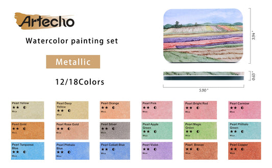 Artecho Metallic Watercolour Paint Set in Tin Case - Professional 18 colour - Lifespace