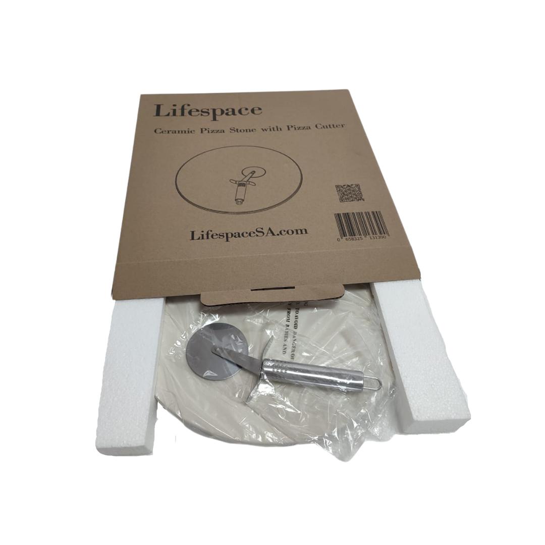 Lifespace 33cm Pizza Grilling Stone with Stainless Steel Cutter - Lifespace