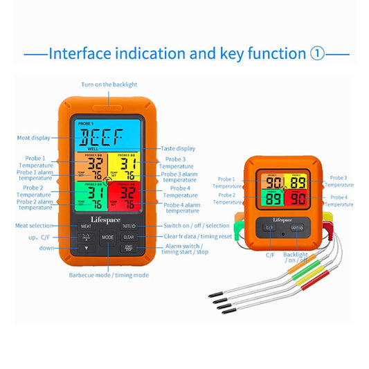 Lifespace 4 Probe Wireless Thermometer - Orange - Lifespace