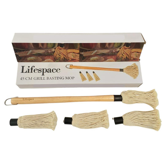 Lifespace 45cm BBQ Braai Basting Mop Brush with 3 Spare Heads - Lifespace
