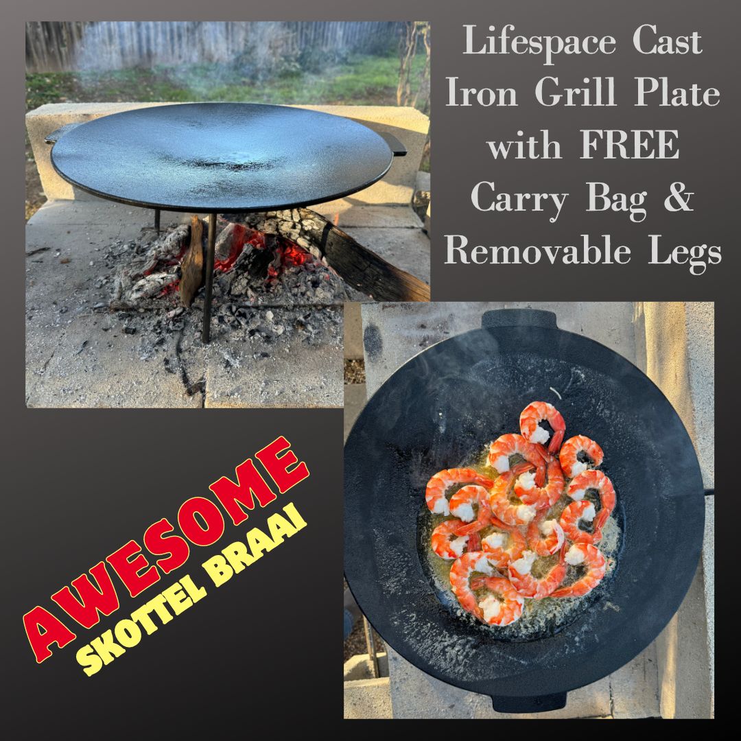 Lifespace Cast Iron Grill Plate with Carry Bag & Removable Legs - 45cm - Lifespace