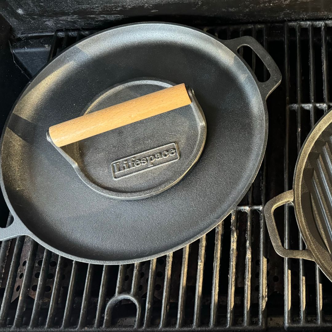 Lifespace Cast Iron Smash Burger Press - Round - Lifespace
