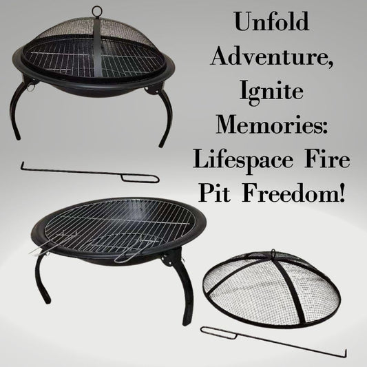 Lifespace Folding Portable Fire Pit Bowl with Braai Grid & Dome - Lifespace