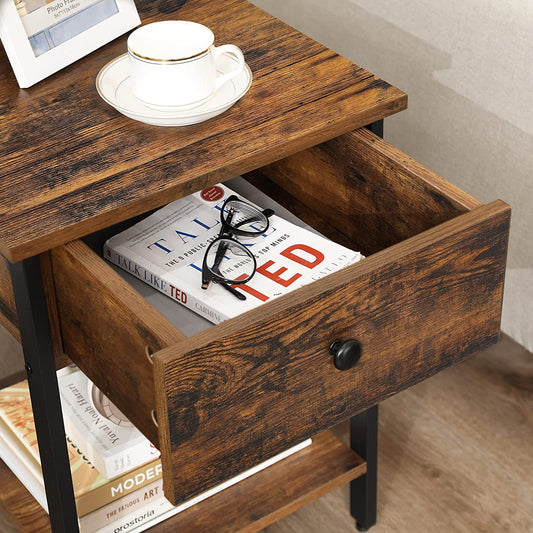 Lifespace Industrial Rustic Wood Side Table with Draw - Lifespace
