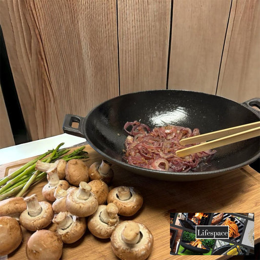 Lifespace Large Cast Iron Wok - 37cm - Lifespace
