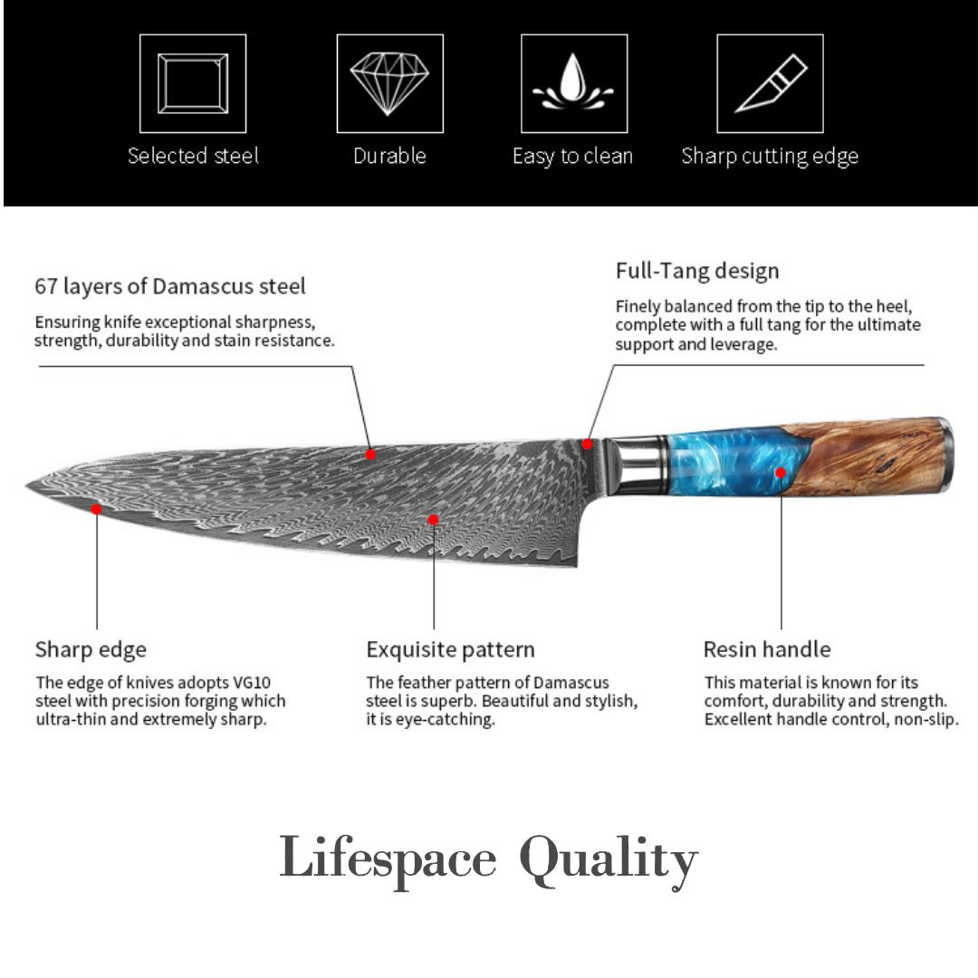 Lifespace Premium 6" Boning Knife w/ Resin Handle & Full Tang Damascus Blade - Lifespace