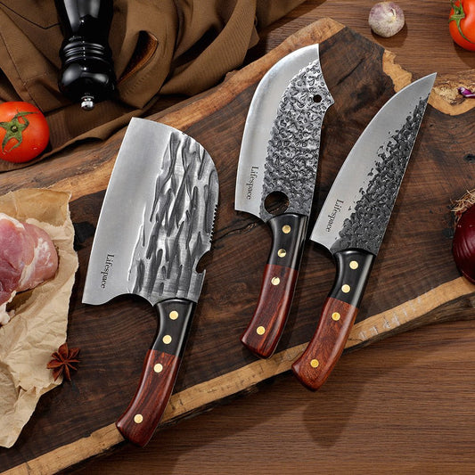 Lifespace Premium Chef Cleaver Knife Set (x3) with Genuine Leather Sheaths in a Gift Box - Lifespace
