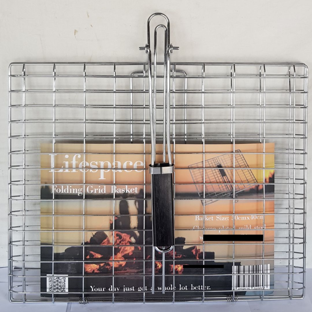 Lifespace Quality Large Braai Grid Basket with Folding Handle - Chrome - Lifespace