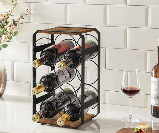 Lifespace Rustic Industrial Countertop Wine Rack - 6-Bottle Wine Holder - Lifespace