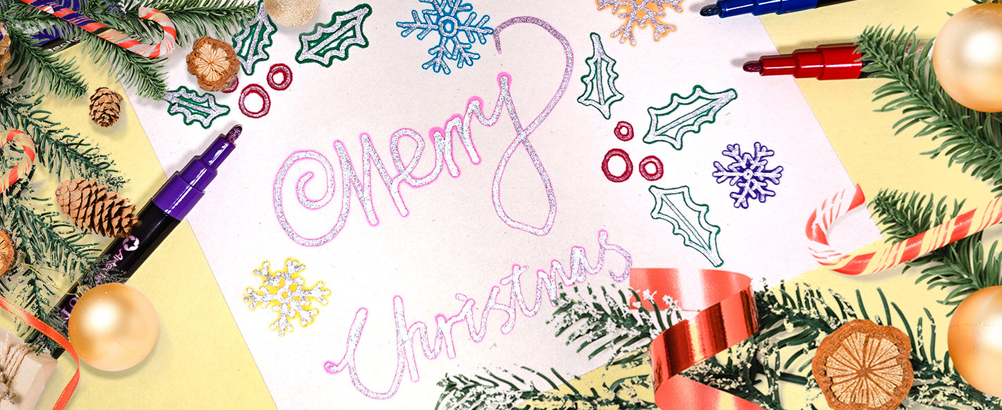 Artecho Dual-Colour Effect Metallic Outline Marker Set- 12 Glitter Colours