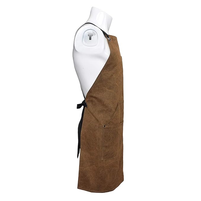 Lifespace Premium Khaki Wax Canvas BBQ Grill Work Apron with Pockets