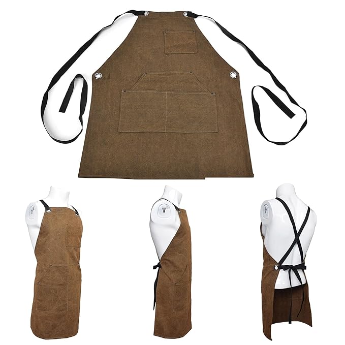 Lifespace Premium Khaki Wax Canvas BBQ Grill Work Apron with Pockets