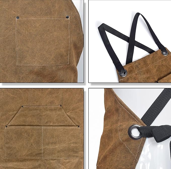 Lifespace Premium Khaki Wax Canvas BBQ Grill Work Apron with Pockets