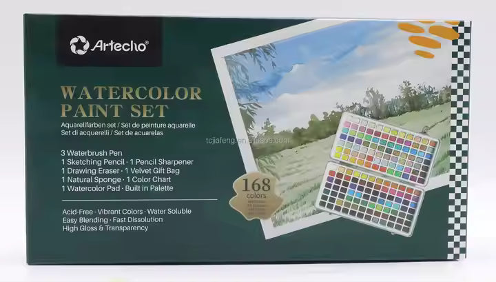 Artecho Professional 168 Watercolour Paint Set in Tin Case with Accessories