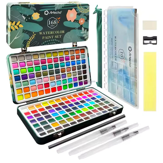 Artecho Professional 168 Watercolour Paint Set in Tin Case with Accessories
