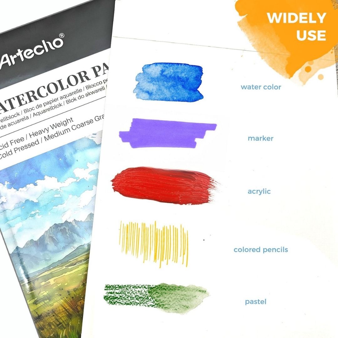 Artecho Professional A3 Watercolour Artists Pad with Watercolour Pen and Pencil - 40 Sheets