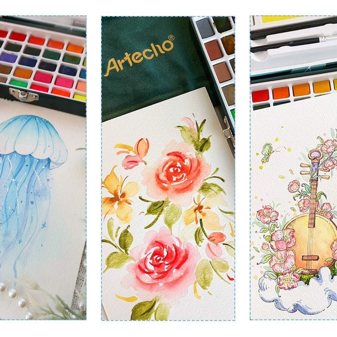 Artecho Professional A3 Watercolour Artists Pad with Watercolour Pen and Pencil - 40 Sheets