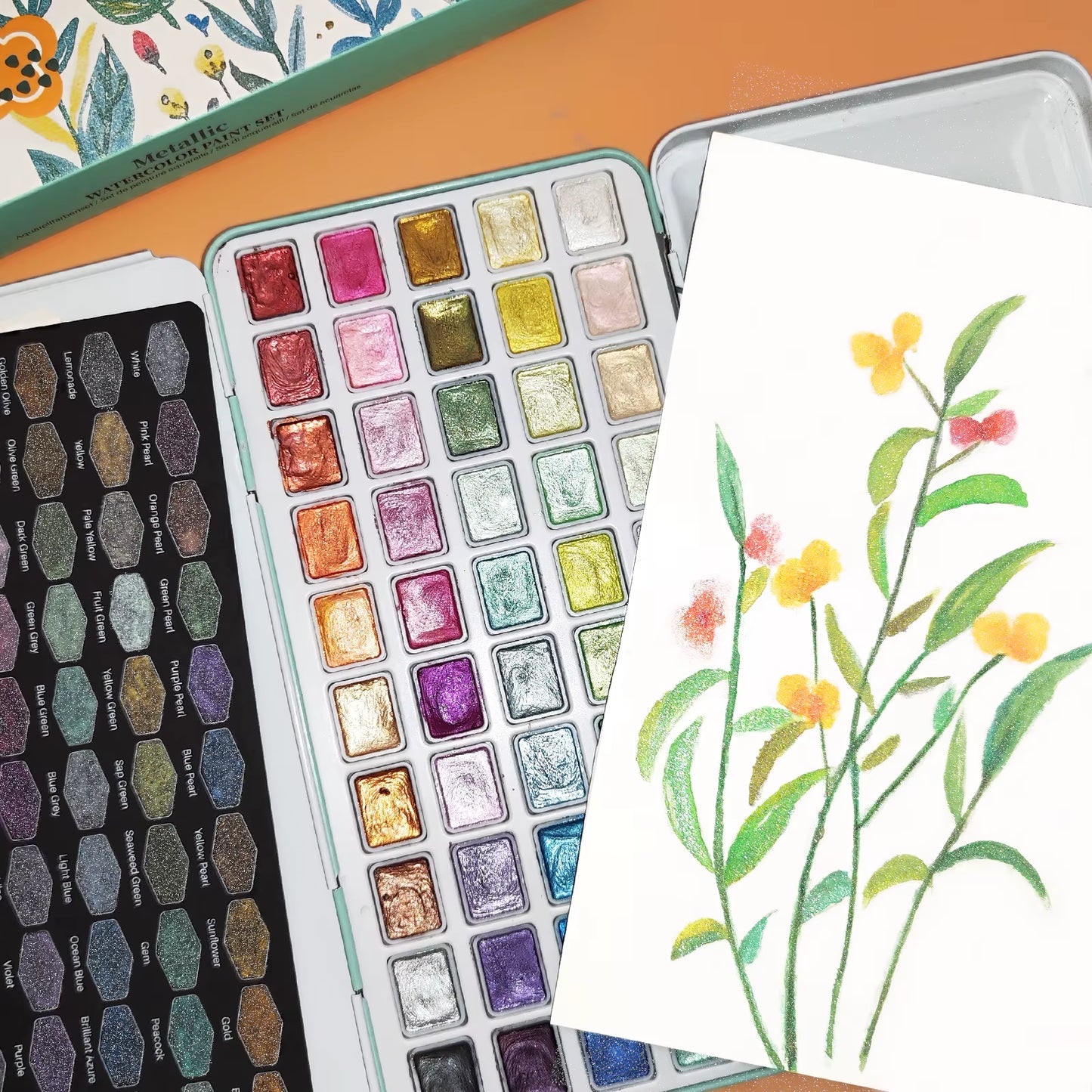 Artecho Professional 50 Metallic Watercolour Paint Set in Tin Case