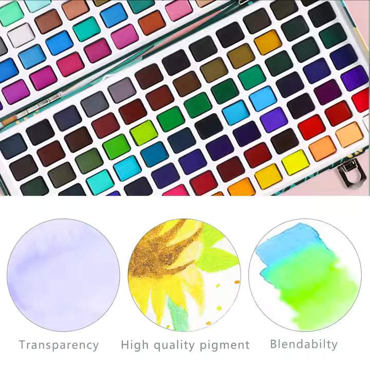 Artecho Professional 128 Watercolour Paint Set in Tin Case with Accessories