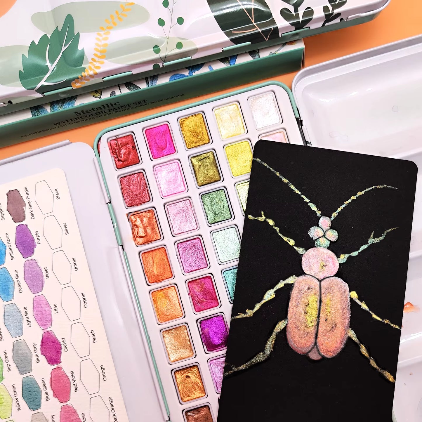 Artecho Professional 50 Metallic Watercolour Paint Set in Tin Case