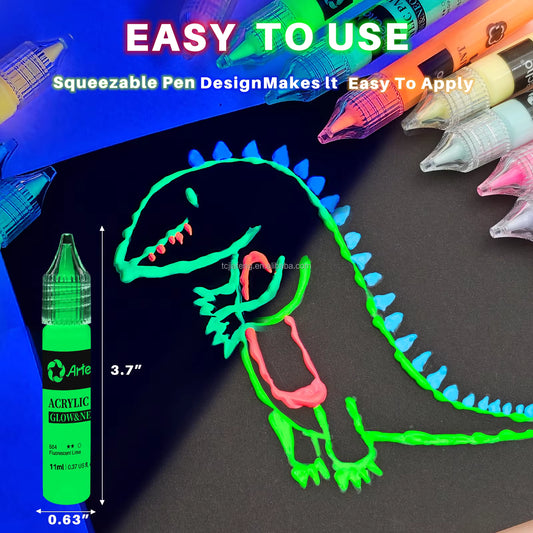 Artecho Neon Glow in the Dark Acrylic Paint Pen Set, 18 x 11ml Squeezable Acrylic Paint Pens