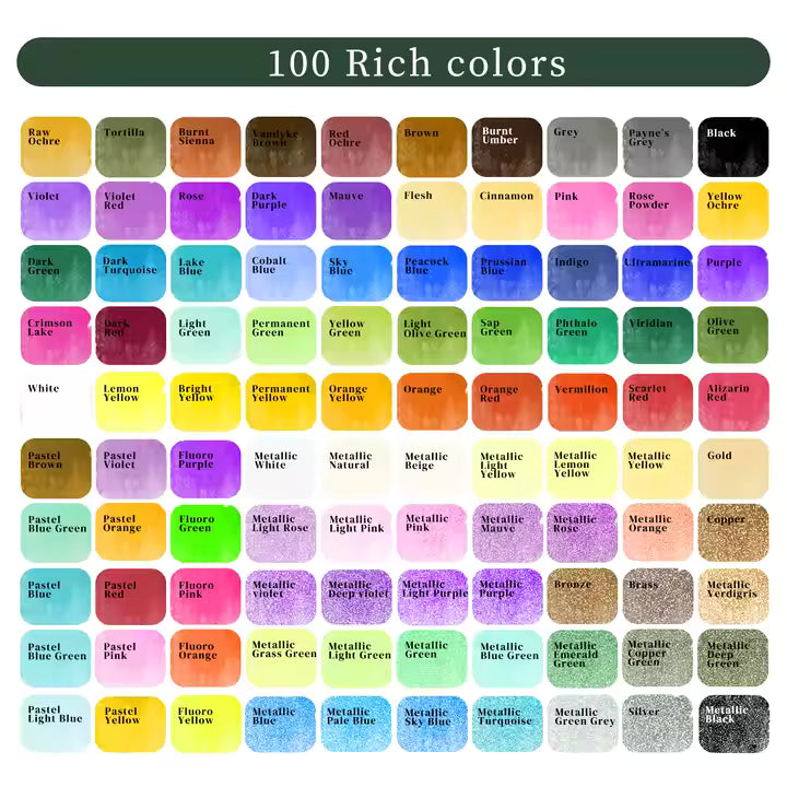 Artecho Professional 100 Watercolour Paint Set in Tin Case with Accessories