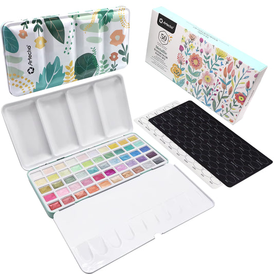 Artecho Professional 50 Metallic Watercolour Paint Set in Tin Case