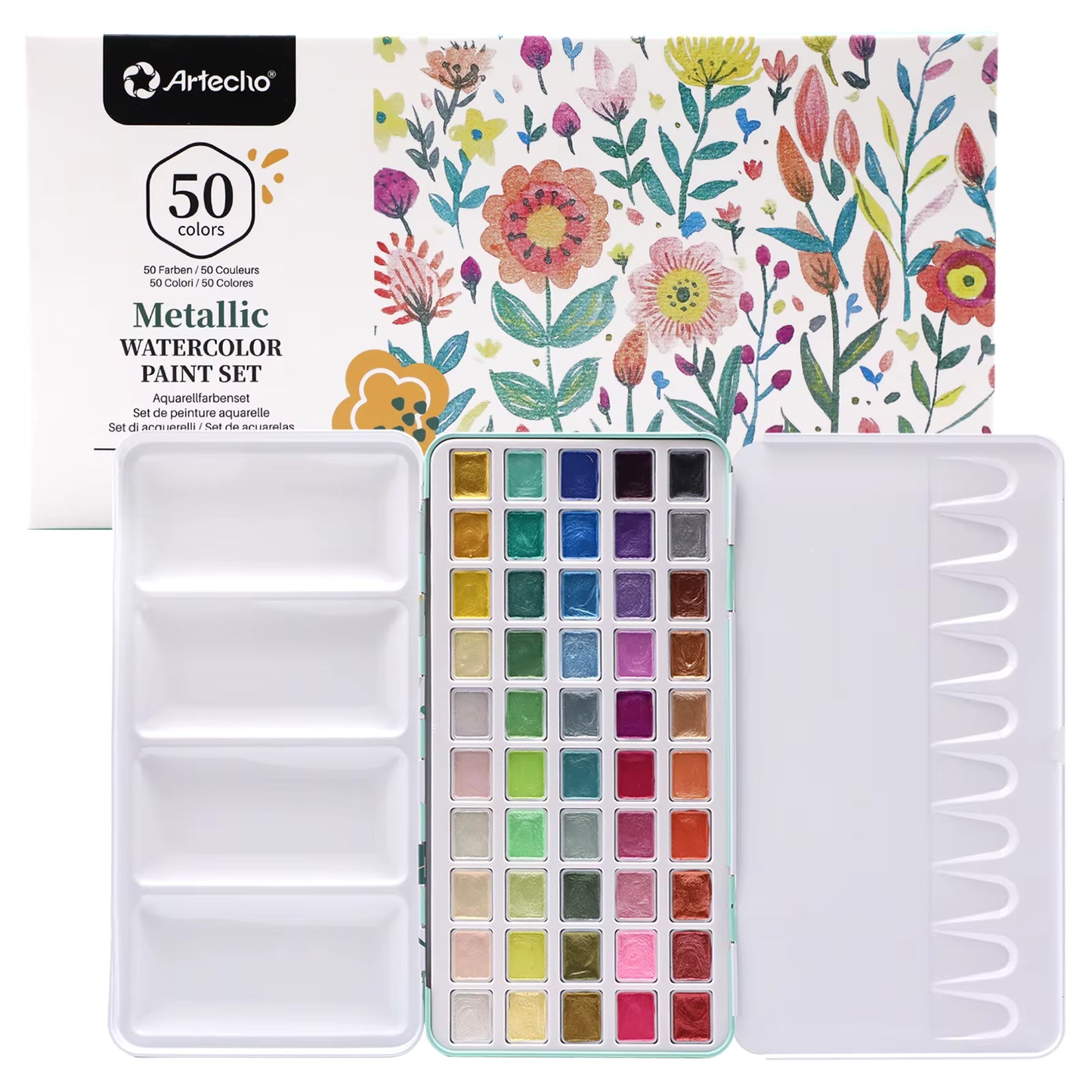Artecho Professional 50 Metallic Watercolour Paint Set in Tin Case